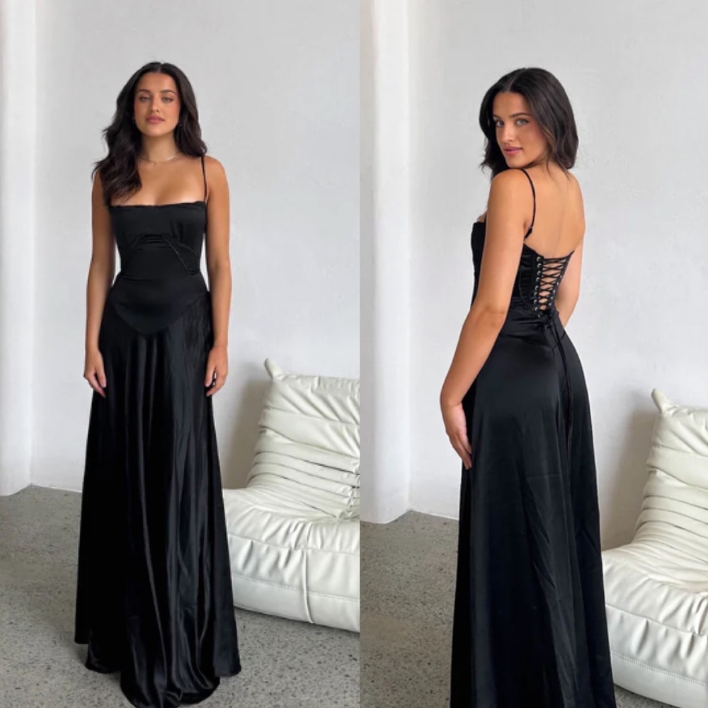 House of CB Black Satin Corset-Back Maxi Dress - Picture 2 of 11